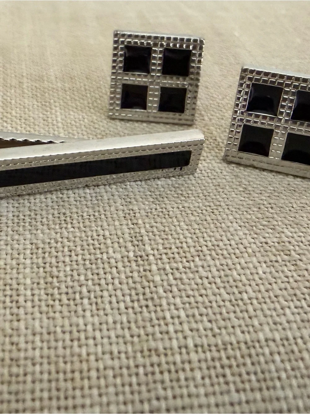 2 Sets of Silver and Black Cufflinks & Tie Bar  - Men's Accessory set